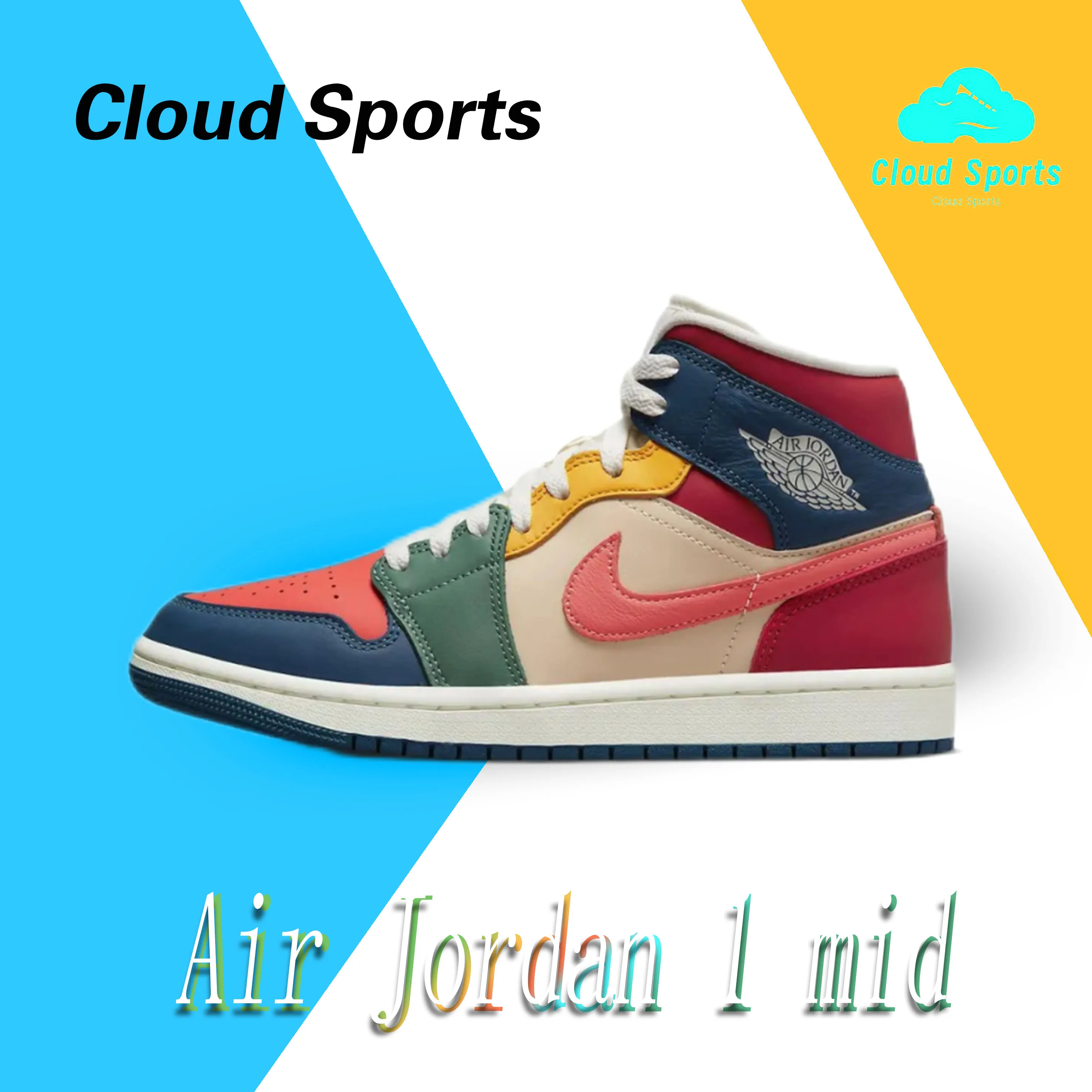 Jordan Air Jordan 1 mid se “multi-color” Trendy mid-top Retro Basketball Shoes Women's Blue and Pink