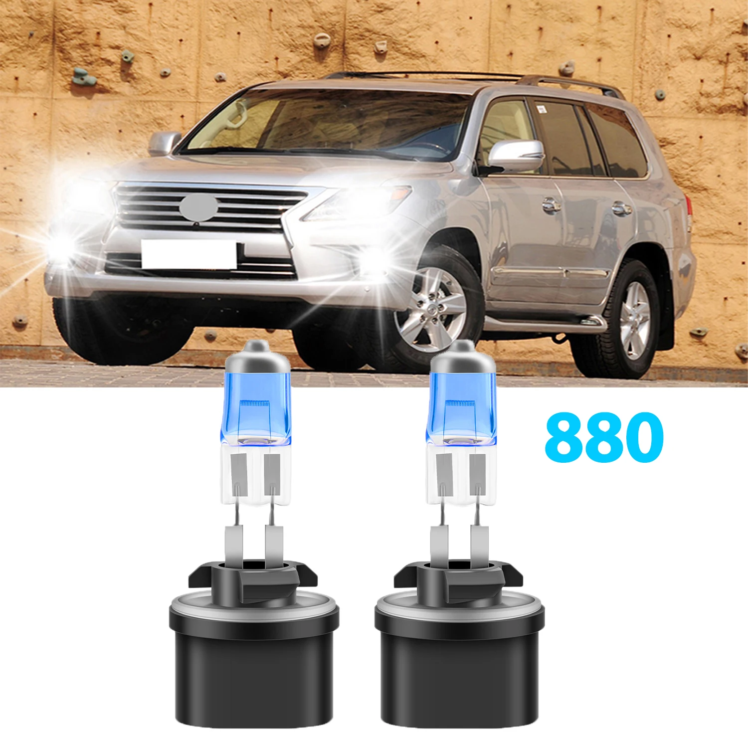 2PCS Universal 880 Halogen Headlight Car Light  6000K 12V Cool Blue Hyper White Bulb Easy installtion