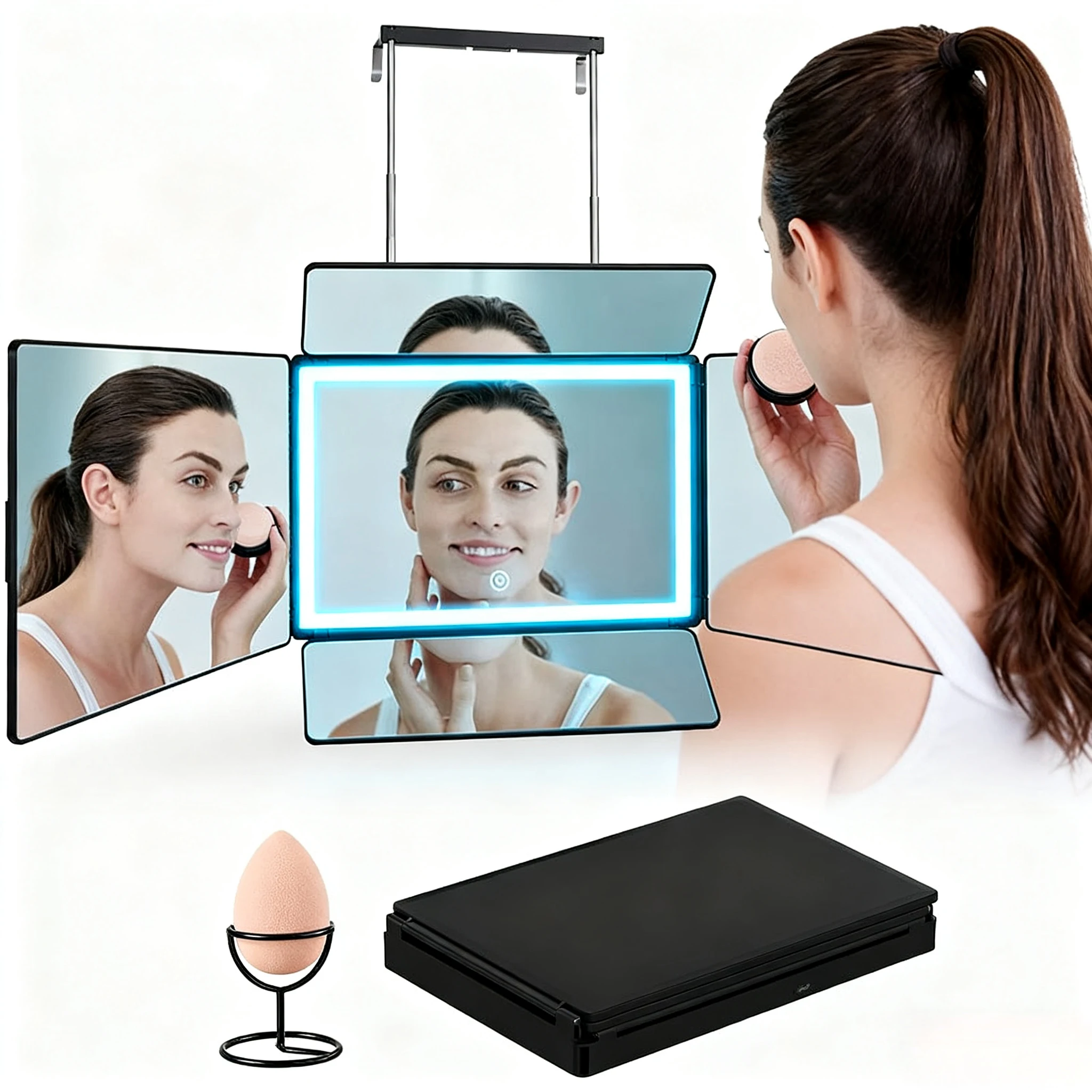 5 Way Mirror,Perfect Self-Haircut Assistant - 5-Mirror Design, USB LED Lighting, Anti-Fog Treatment, Adjustable Height Hooks