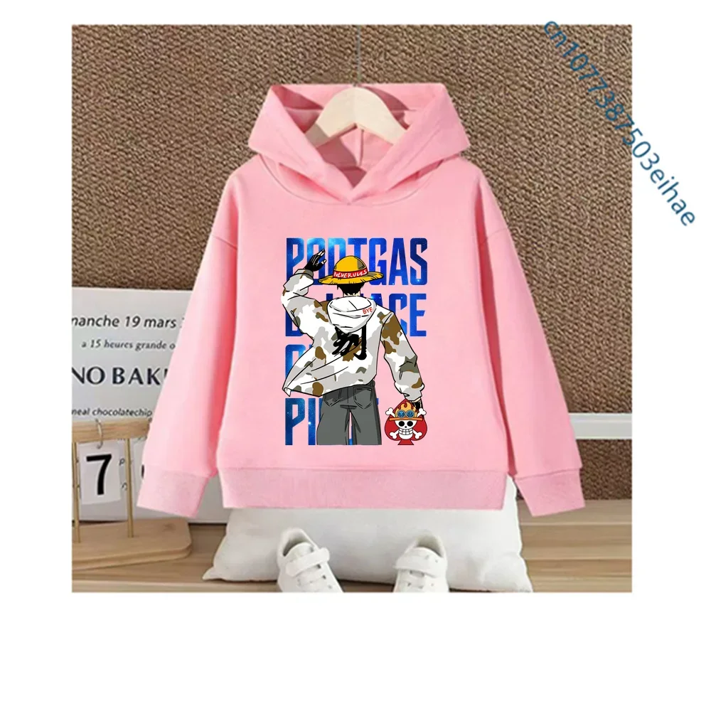 Children One Piece Luffy Hooded Pullover Y2K Casual Streetwear Anime Print Sweatshirt Trendy Outfit for Everyday Dressing