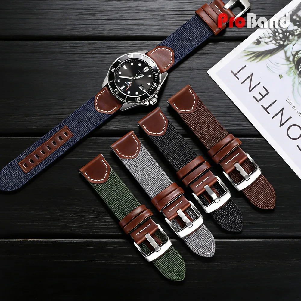 

20mm 22mm Canvas Nylon Straps Handmade Brown Watch Band Quick Release Bracelet for Rolex for Samsung Galaxy 7/6/5/4 for Seiko