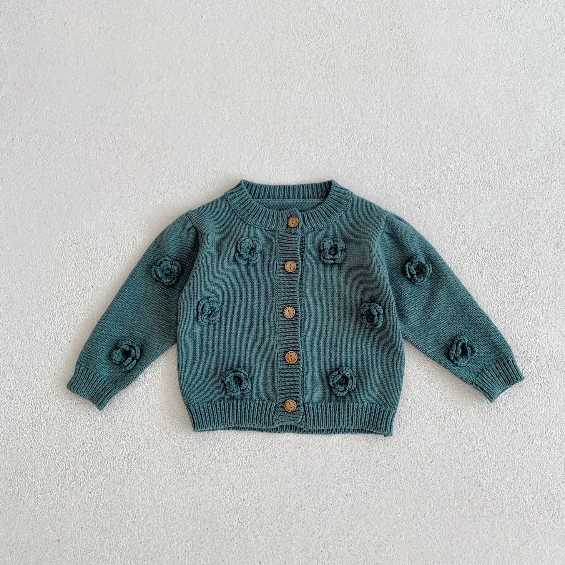 2024 Autumn New Baby Long Sleeve Sweater Coat Infant Girls Flower Applique Cardigan Jacket Toddler Versatile Knitted Clothes