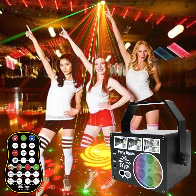 HCWE LED Disco Parti Lights USB Stage Laser Light Pattern Beam Projector Suitability Karaoke Wedding Halloween Party Accessories