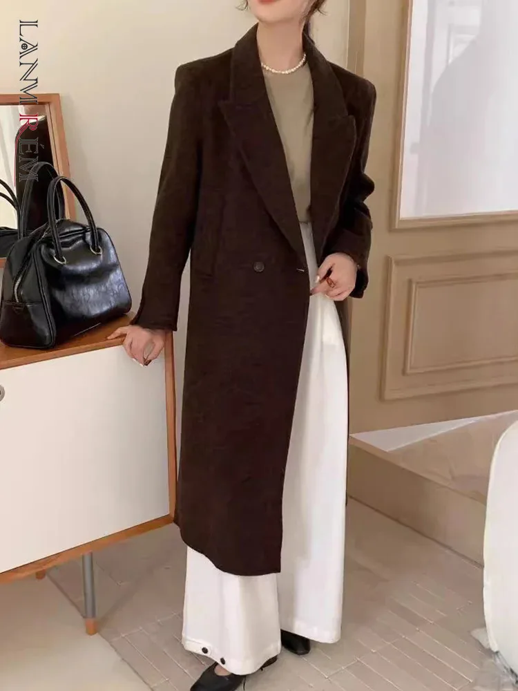 

LANMREM Office Lady Two Sided Wool Long Coat Women Notched Collar Double Breasted Clothing Fashion 2024 Winter New 2VV129