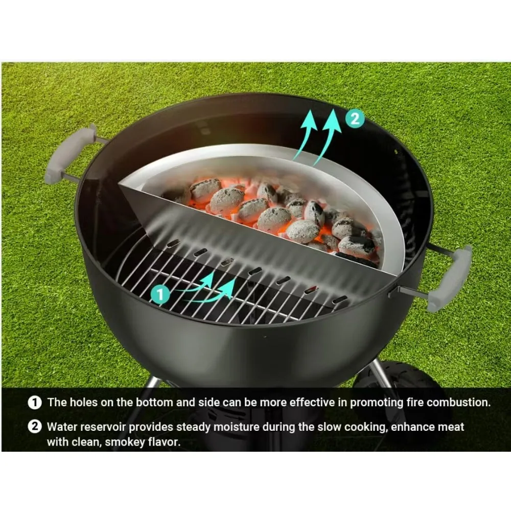 سلة شواية فحم من الفولاذ المقاوم للصدأ مع وعاء مياه لشوايات غلاية ويبر مقاس 22/26 بوصة