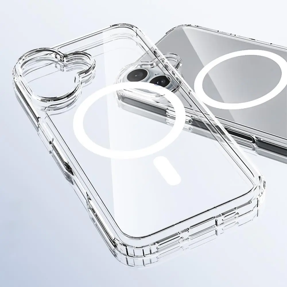 Coque magnétique Magsafe pour iPhone 18 17 16e 17e 16 15 14 13 12 11 Pro Max Plus Mini – Housse hybride rigide transparente antichoc