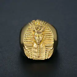 Megin D Stainless Steel Titanium Hip Hop Punk Egyptian Pharaoh Human Gold Color Rings for Men Women Couple Gift Fashion Jewelry