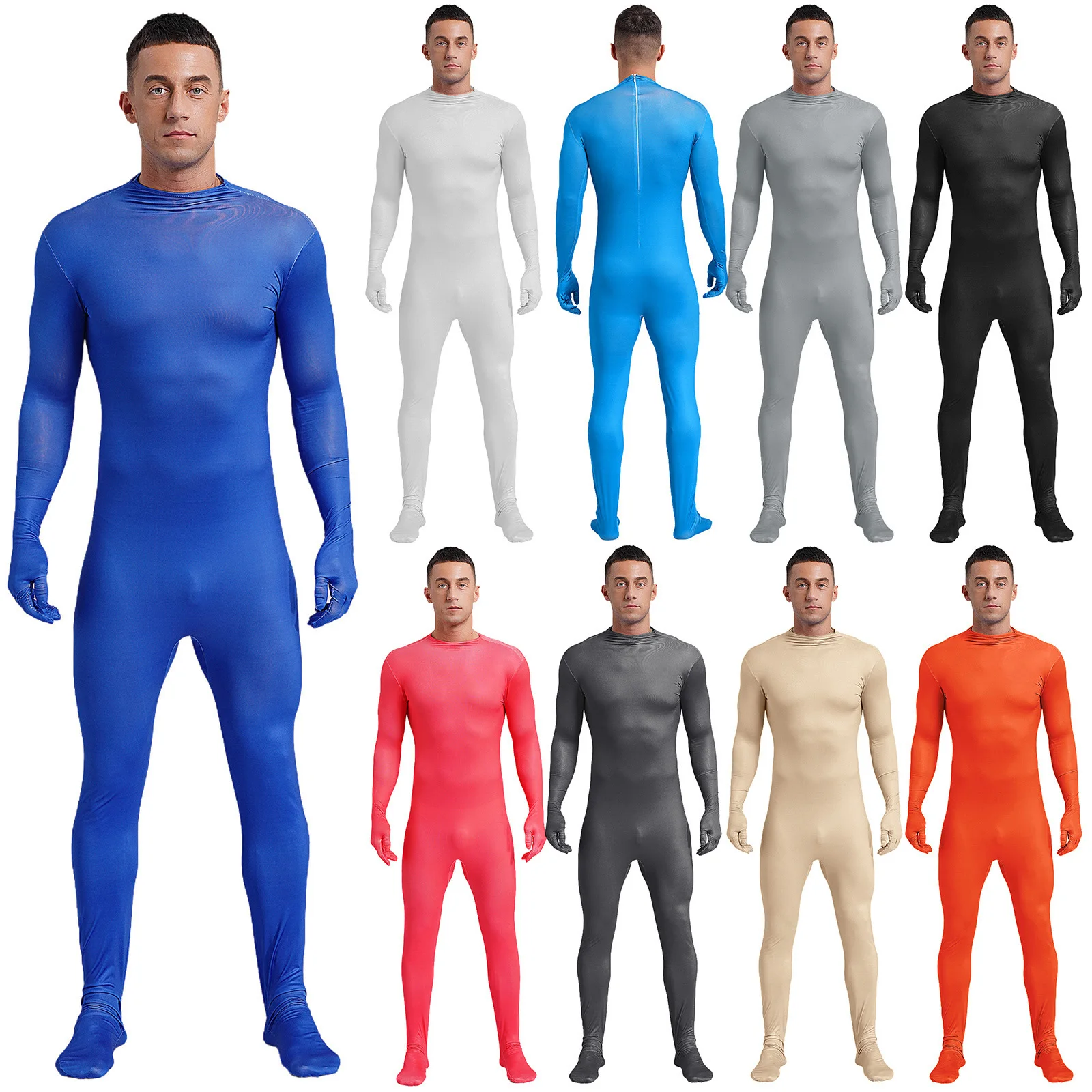 Stoking Tubuh Ultra-lembut Pria Lengan Panjang Baselayer dengan Sarung Tangan Legging Pakaian Dalam untuk Olahraga Binaraga Pertunjukan Otot