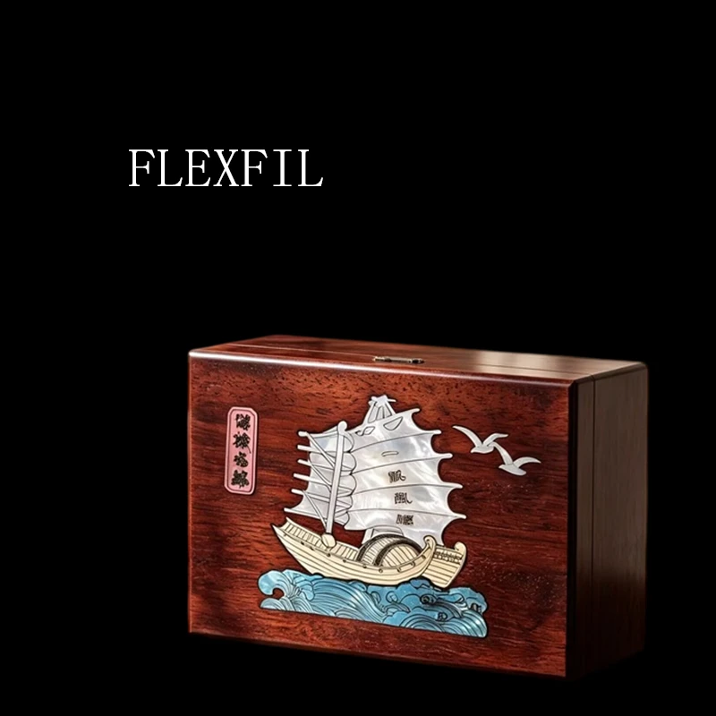 FLEXFIL Jewelry Storage Box Vintage for Women Shell Handmade Intangible Cultural Heritage Pine Solid Wood Accessories Gift Box