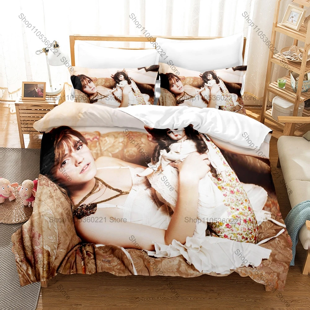 Cool Classic British Star Emma Watson Full Printed 3PCS Bedding Duvet Cover + 2 Pillowcases Teen Girl Dorm Home Decoration