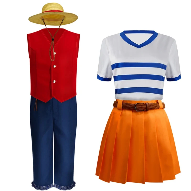 

❤️❤️❤️Anime ONE Pick Sun God Luffy Love Nami Cosplay Costumes in life Luffy Cosplay Red Suits Hat For s Halloween Carniva❤️⭐️❤️