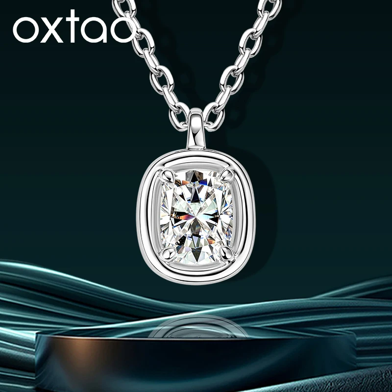 OXTAO 6x8mm Cushion Cut Moissanite Necklace D Color For Women 14K Gold Filled Solitaire Pendant Necklace Jewelry with Certified