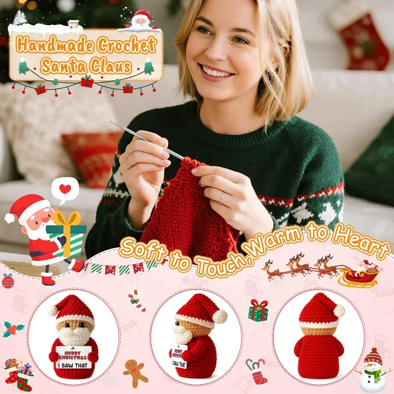 Christmas Handmade Crochet Santa Claus with Card Funny Christmas Coworker White Elephant Christmas Stocking Stuffer Gift Idea