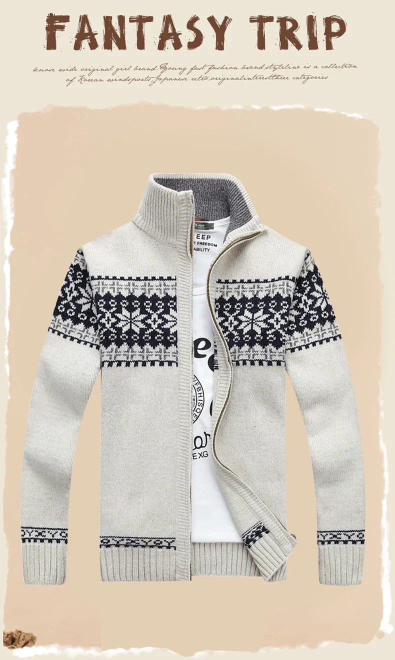 Herbst Winter Pullover Herren voller Reiß verschluss Jacquard Slim Fit Strickjacke Stand Hals Pullover Mantel trend ige lässige Strickkleid ung 5xl – Detail 1