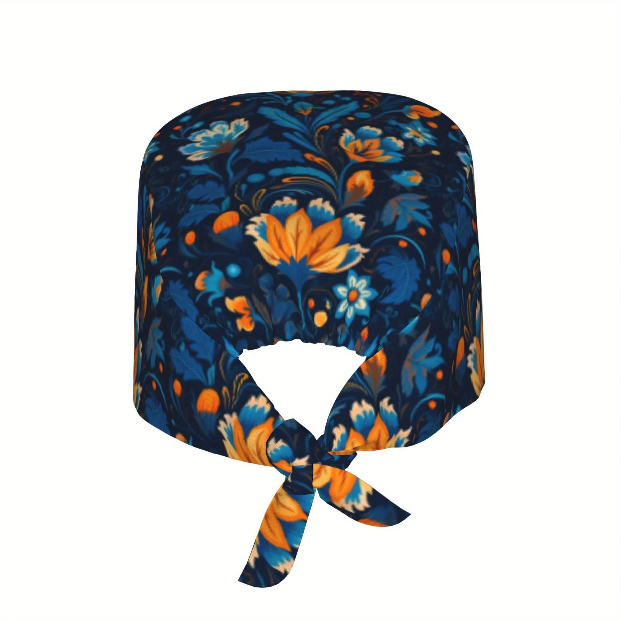 1pc Flower Women's Stylish Printed Work Cap - Lightweight Adjustable Skull Cap, Tie-Back Nurse Hat, Dustproof Chef & Cooking Cap