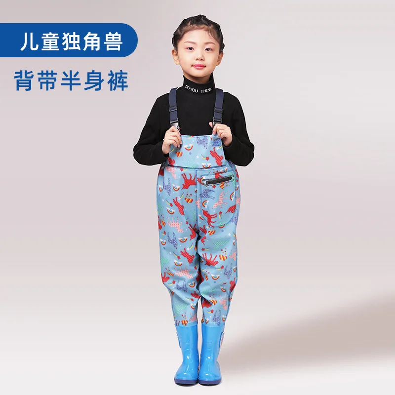 子供のワンピース全身釣りウェーダー-pvc-防護服防水レインパンツ幼稚園海釣りパンツ