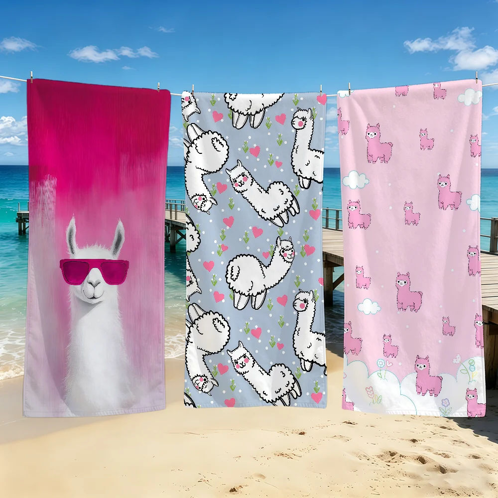 Towel For Outdoor Camping Cute Beach Towel Cartoon Super Cool Absorbent Quick-Drying Alpaca Summer Towel