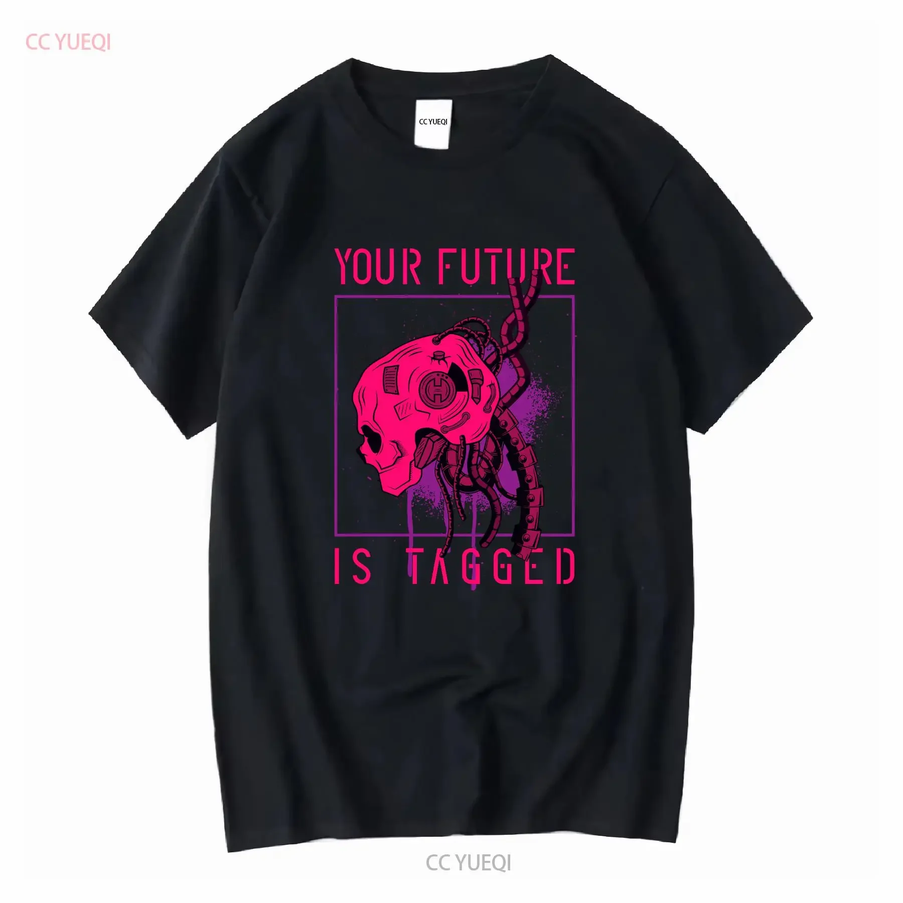 Punk T shirt Cyber Futuristic High Tech Space Neon Gamer Streetwear long or short sleeves vintage Washed Top For Everyday Wear