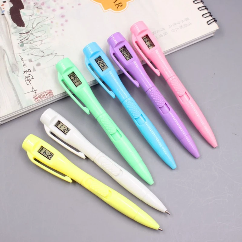 1Pc Novelty Ballpoint Pen With Digital Clock Electronic  Exam s Watch  School Office Supply Writing Tools Blue Ink