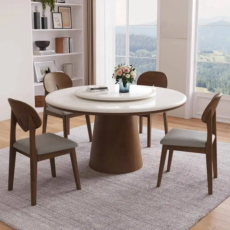 Minimalist Designer Dinner Table Luxury Rotating Solid Wood Restaurant Dining Table Round Modern Muebles Para Hogar Furniture