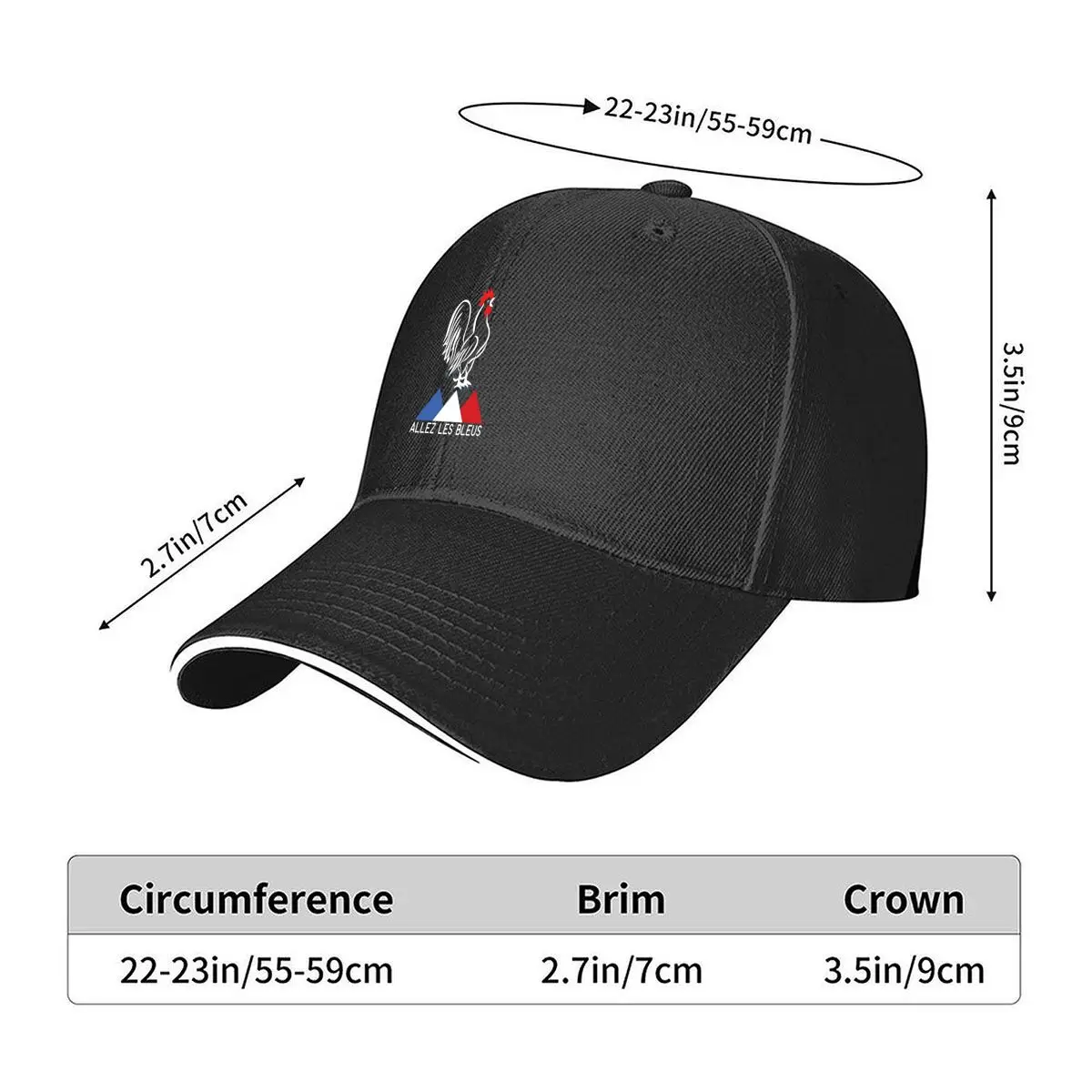 Allez Les Bleus France Soccer Rooster Graphic Sandwich Baseball Cap Outdoor