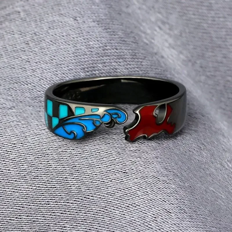 Anime Demon Slayer Ring Kimetsu No Yaiba Kamado Tanjirou Inspired Adjustable Ring For Fans Cosplay Props Jewelry Gift