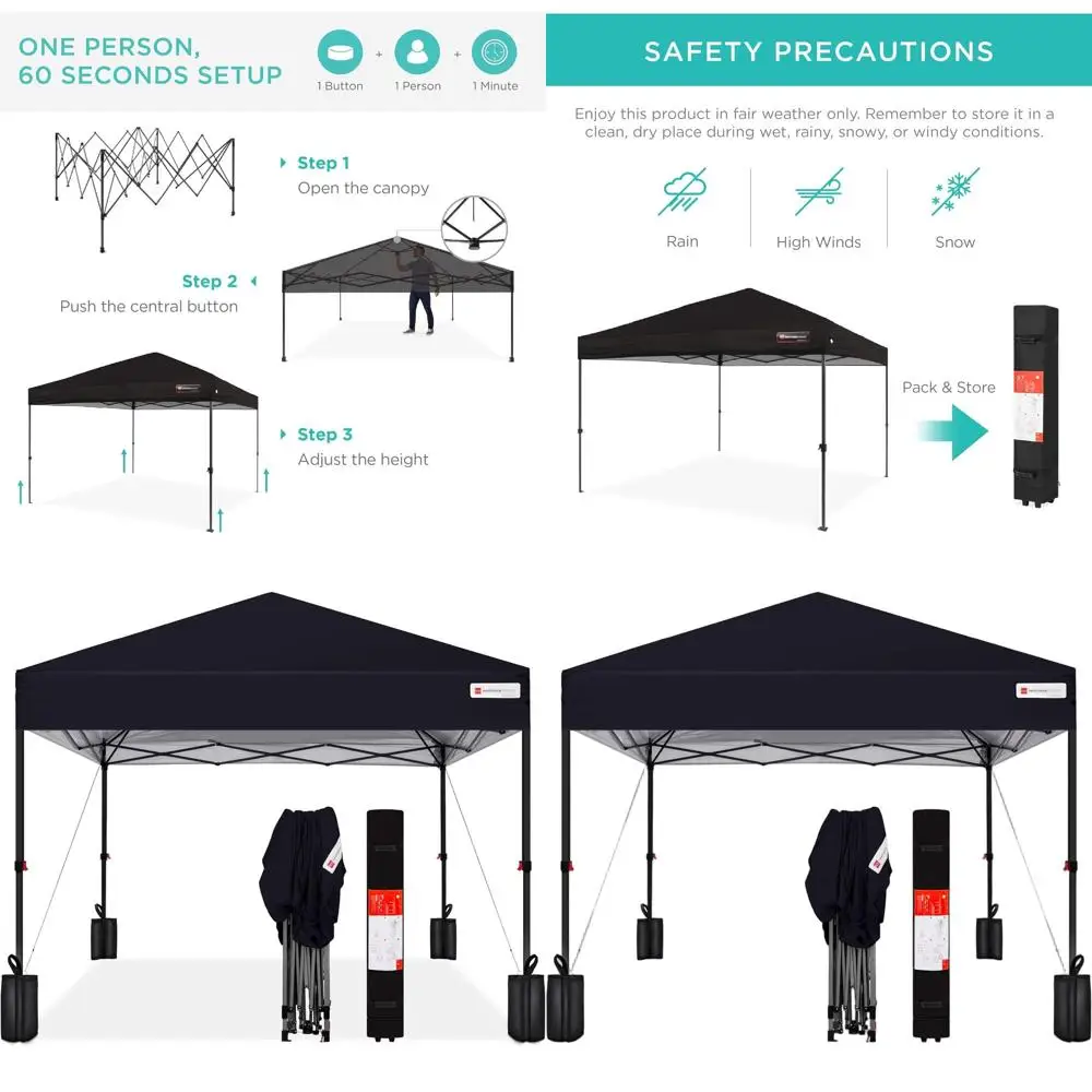 

Быстросборный шатер-тент 3х3 м для одного человека с кнопочным механизмом, сумкой для переноски и 4 мешками с песком - черный