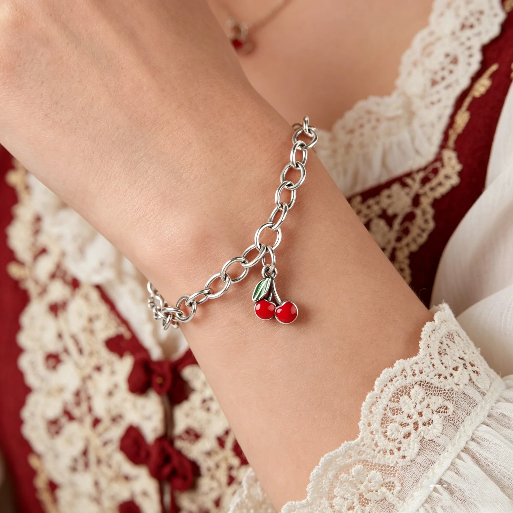 

5Pcs New Cherry Stainless Steel Pendant DIY Accessories Vacuum Plated 18K Gold Cross Border Color Retention