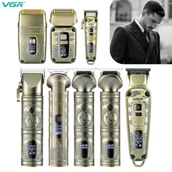 VGR professional high-end hair trimmer set, retro metal electric push shear, home LED intelligent digital hair clipper, shaver