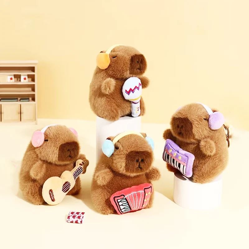 귀여운 카피바라 인형 열쇠고리 가방 펜던트 푹신한 음악 밴드 인형 만화 카피바라 봉제 장난감 배낭 액세서리 생일 선물