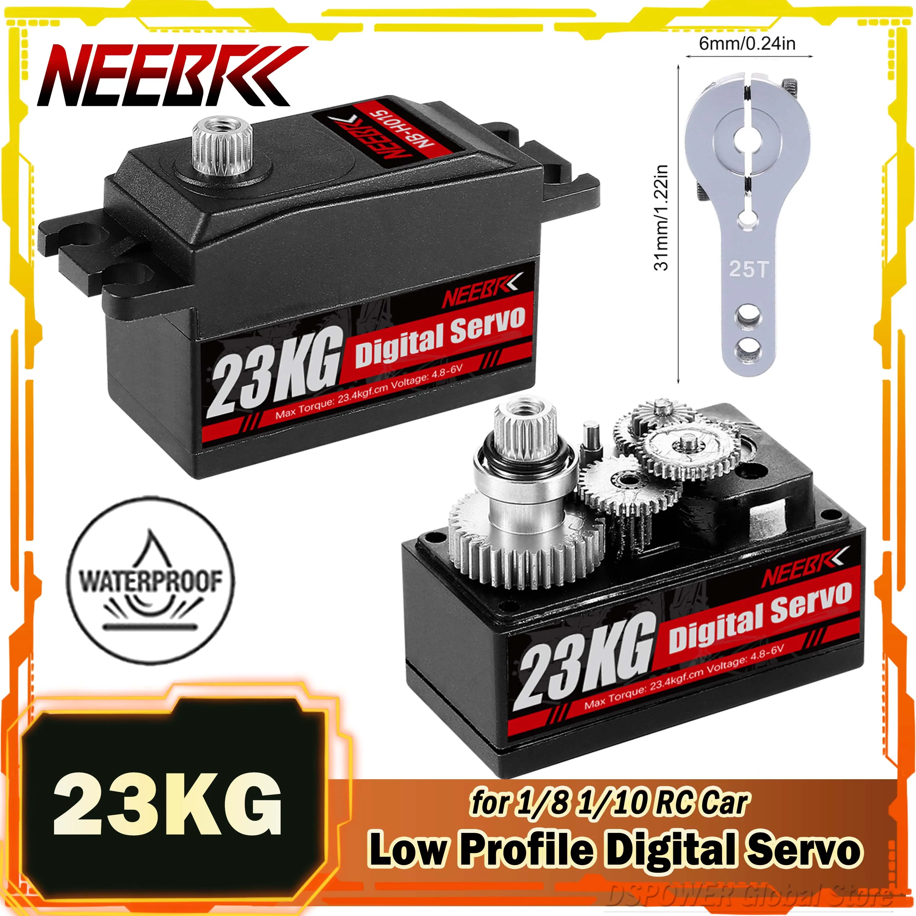 

NEEBRC 23KG Low Profile Standard Digital Servo Short Body Large Torque Metal Gear for 1/8 1/10 RC Car Robot Axial Scx10 Crawler