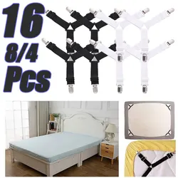 16/4PCS Adjustable Bed Sheet Holder Straps Fitted Sheet Sheet Clip Elastic Anti Slip Clip Blankets Quilt Holder Organize Gadgets