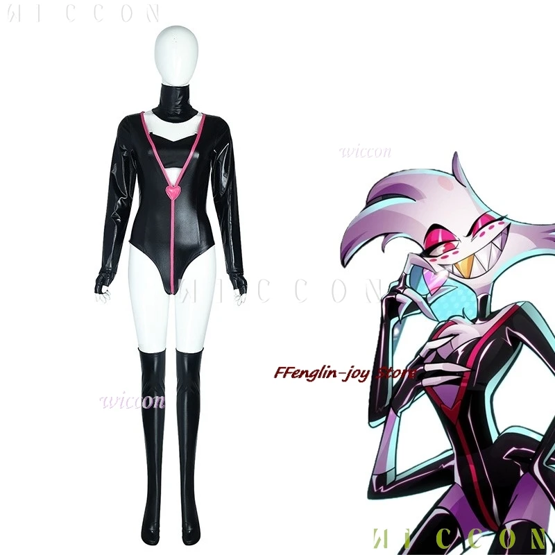 Anime Hazbin Angel Dust Hotel Cosplay Anime Dancing Costume Spider AD Suit Black Sexy Uniform Angel Unisex Jumpsuit Hall disfraz