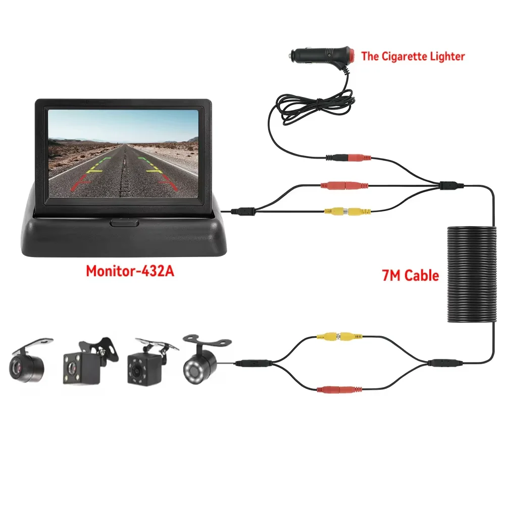4.3 TFT LCD HD Screen Folding Car Monitor with Rear View Camera  LED Backup for Vehicle Parking Easy Installation