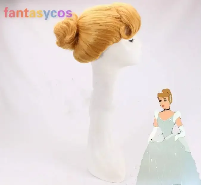 Peruca Cinderela Princesa Cosplay, Perucas Amarelas, Interpretação, Cabelo Clássico, Estilo Updo, Festa à fantasia de Halloween