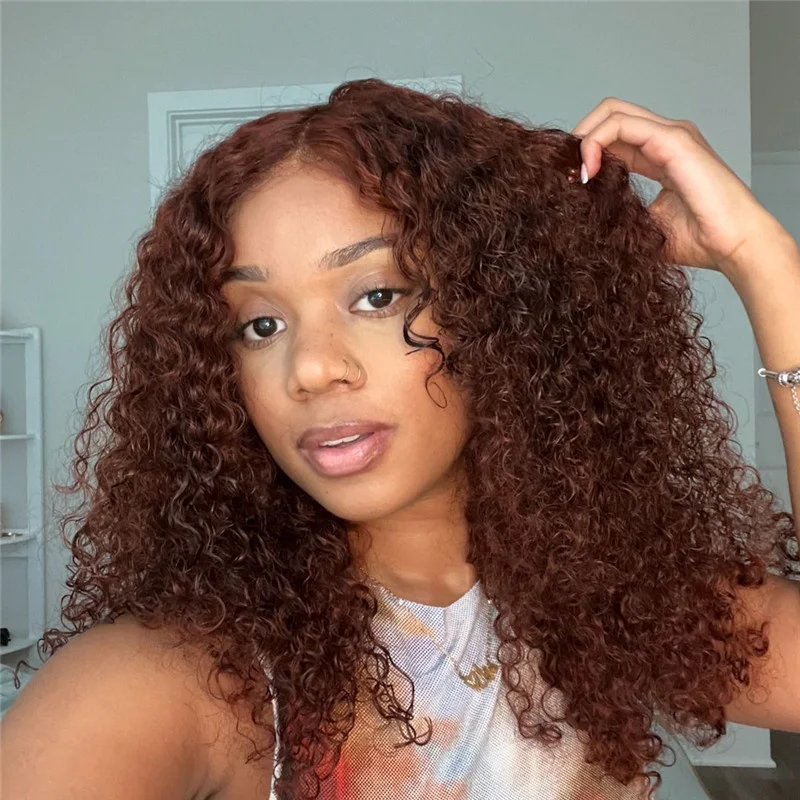 

250% Density Copper Red Color HD Lace Frontal Wigs Pre Plucked with Baby Hair Reddish Brown Jerry Curly Lace Front Wig 40 Inch