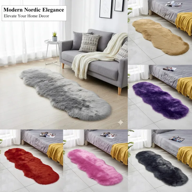 

Irregular Faux Wool Floor Mat Sheep Rug Fluffy Long Pile Animal Shape Carpet Soft Bedside Sofa Floor Mat Soft Home Decor New