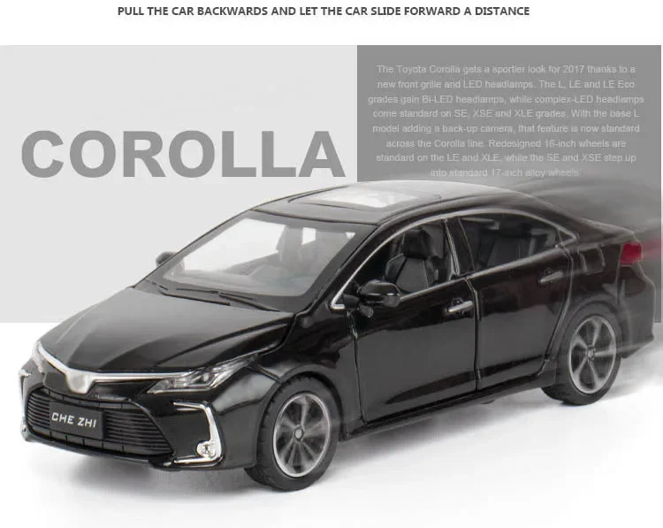 1:32 Toyota Corolla Hybrid Toy Car Diecast Alloy Metal Miniature Model Pull Back Sound and Light Collection for Children Gifts