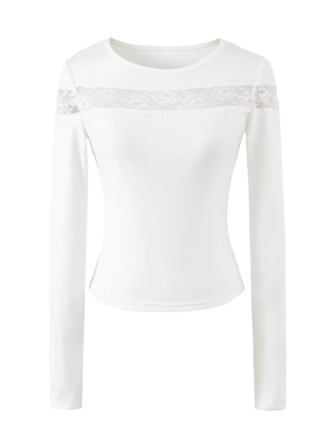 

Сексуальная женская футболка с кружевными вставками и длинным рукавом, с высокой талией, дышащая, для весны и осени, с вырезами, полупрозрачная, базовая, для ношения под одеждой.