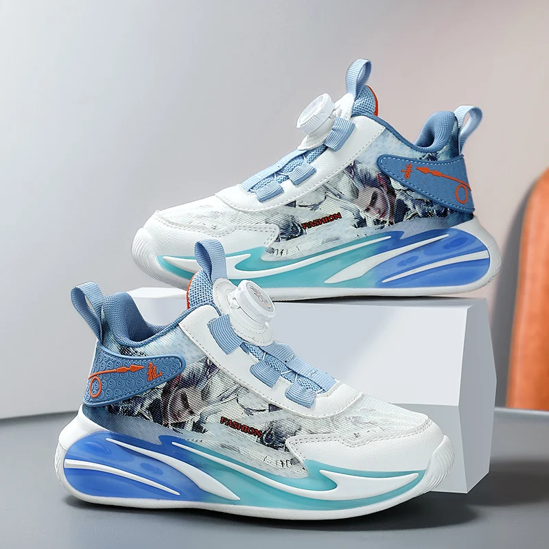 

A pair of children's four-season mesh high-top basketball shoes, wear-resistant basketball shoes, sizes 31-40，HL-569