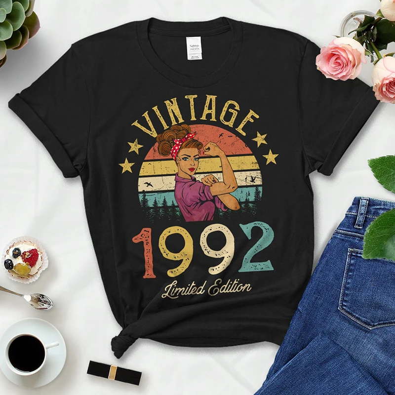 Vintage Retro 1992 Summer Fashion Outfits Women T Shirts 32nd 32 Years Old Birthday Party Ladies Clothes Tshirt Causal Clothes