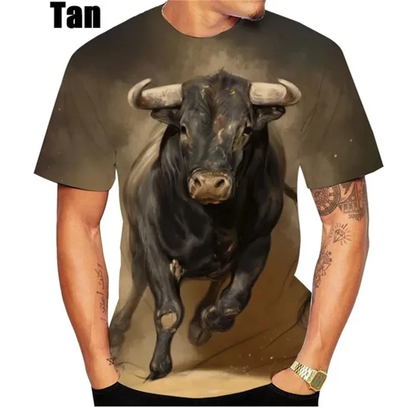Hot Sale 3D Printing Bull Graphic T Shirts Short-sleeved Round Neck Men\'s Tee Tops Clothing Plus Size Streetwear Tshirt