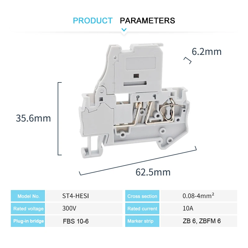 10Pcs ST 4-HESI 5X20 mm Fuse Terminal Block With Disconnect Lever Spring-Cage Connection Mount NS 35 DIN Rail Connector ST4-HESI