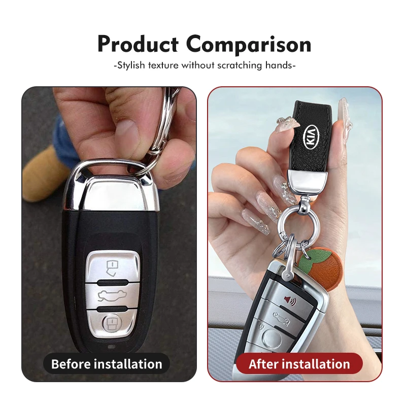 3D Metal Leather Car Logo Emblem Keychain Keyring Auto Parts For KIA Stinger Optima Cerato Soul Venga Forte Spectra Sedona view 4