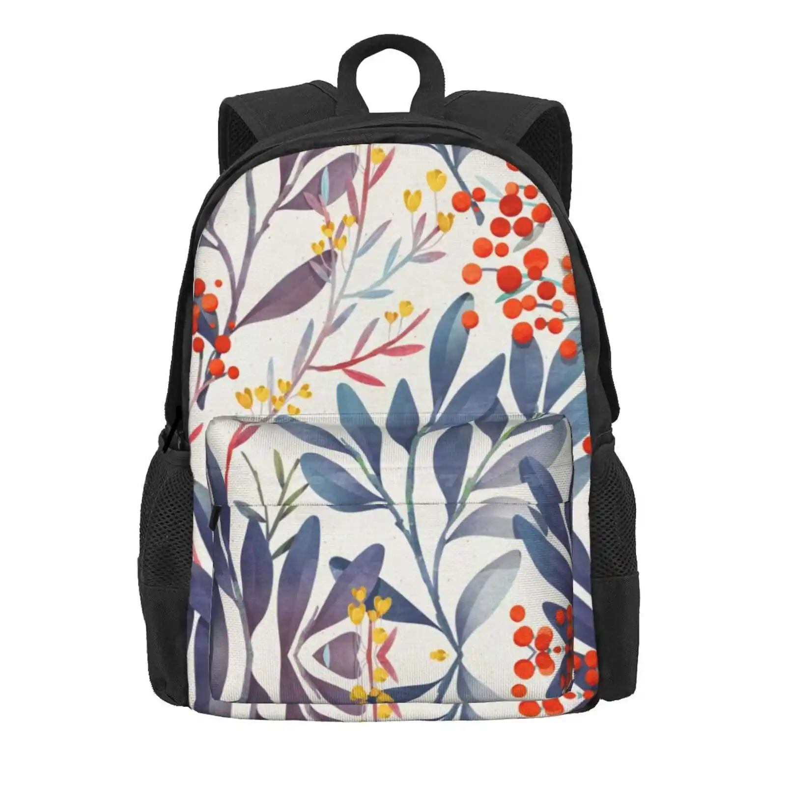 Winter Hot Sale Schoolbag Backpack Fashion Bags Floral Botanical Winter Magic Cute Flowers Delicate Blue Beige Berries