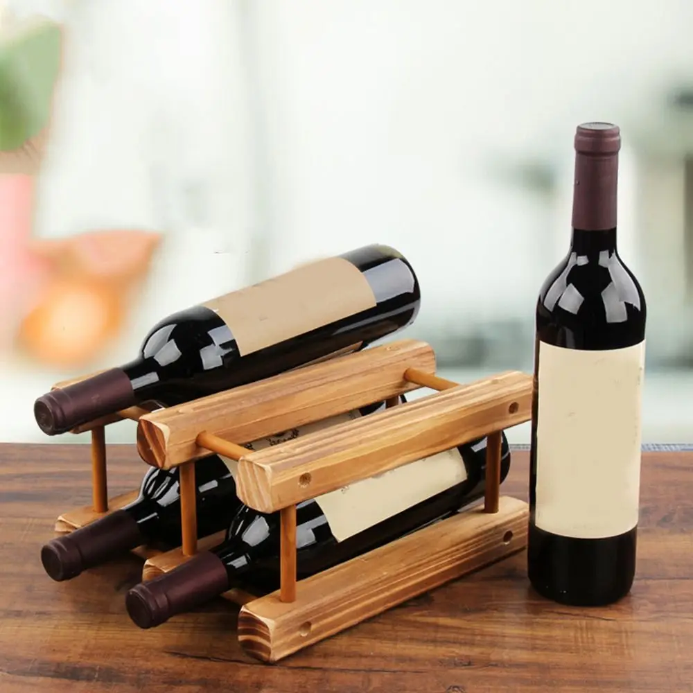 Solid Wood Red Wine Rack Simple Style Stackable Bottle Display Holder Decorative Space Saving Champagne Bottles Organizer