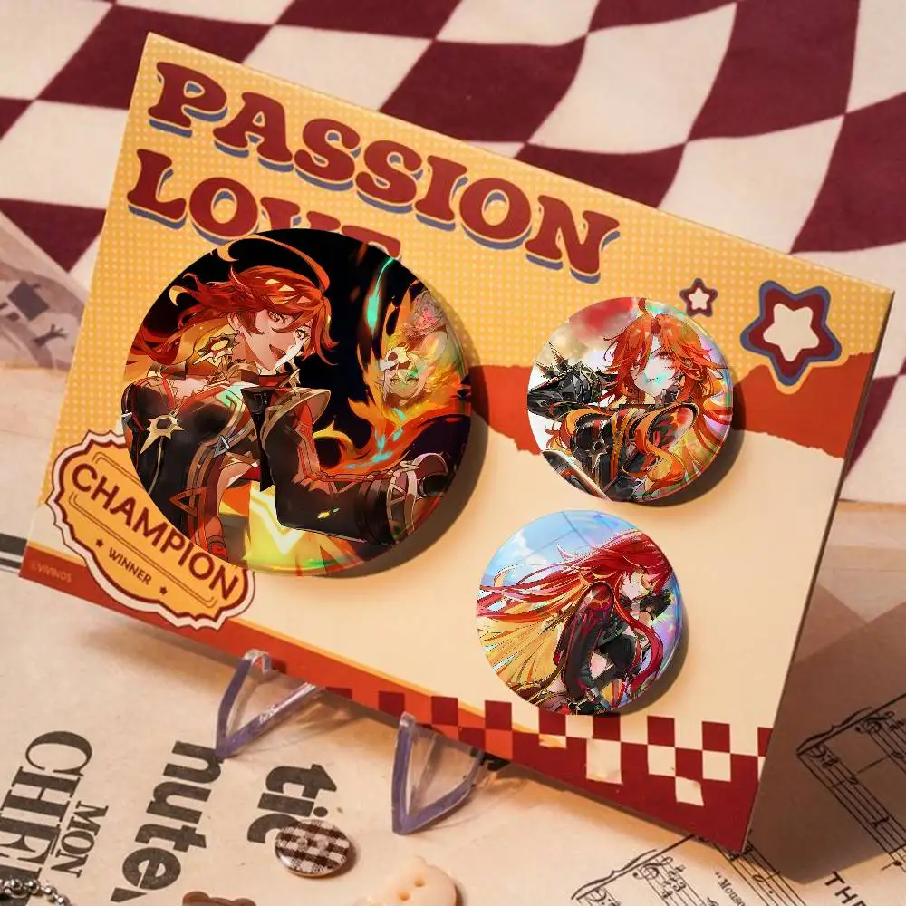 Genshin Impact Mavuika For Badge Personalized Custom Laser Reflective Badge Hologram Metal Enamel Pin Brooch Souvenir Gift