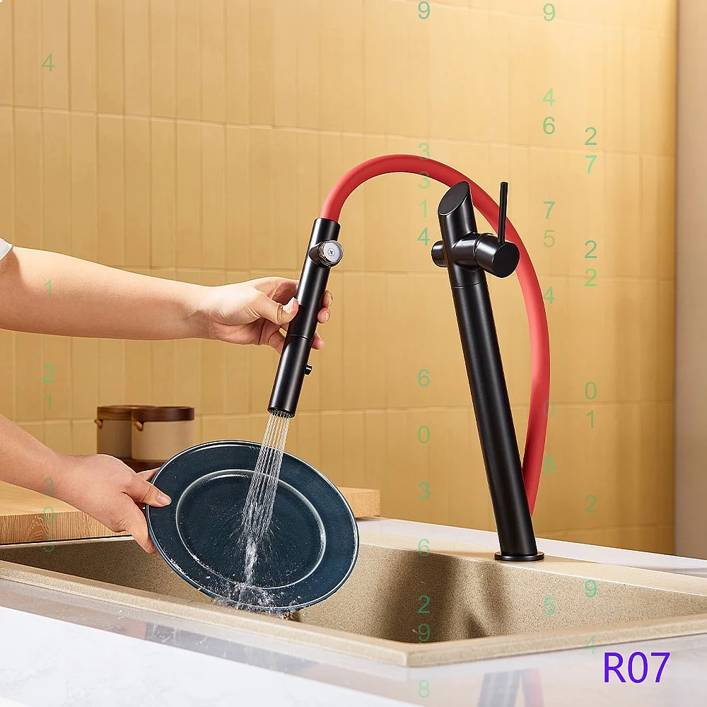 Cross-Black Kitchen Faucet Magnetic Pull-Down Brass Hot Cold Swivel Sprayer