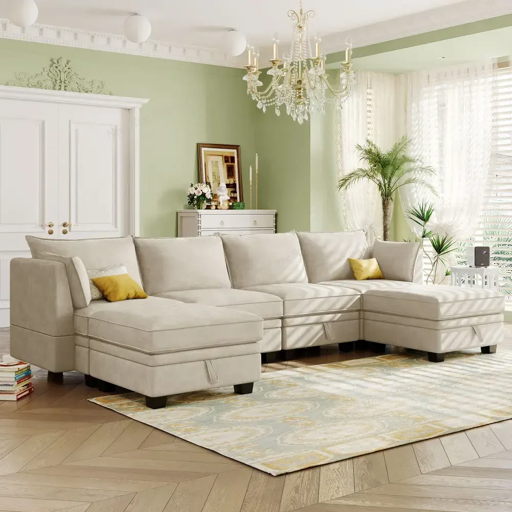 

U_Style Modern Large U-Shape Modular Sectional Sofa, Convertible Sofa Bed with Reversible Chaise for Living Room, Storage Seat
