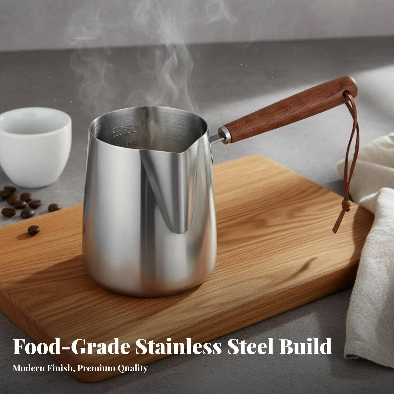 Stainless Steel Pitcher with Internal Markings Exact Pouring Milk Frothing Jug for Coffee and Sauce
